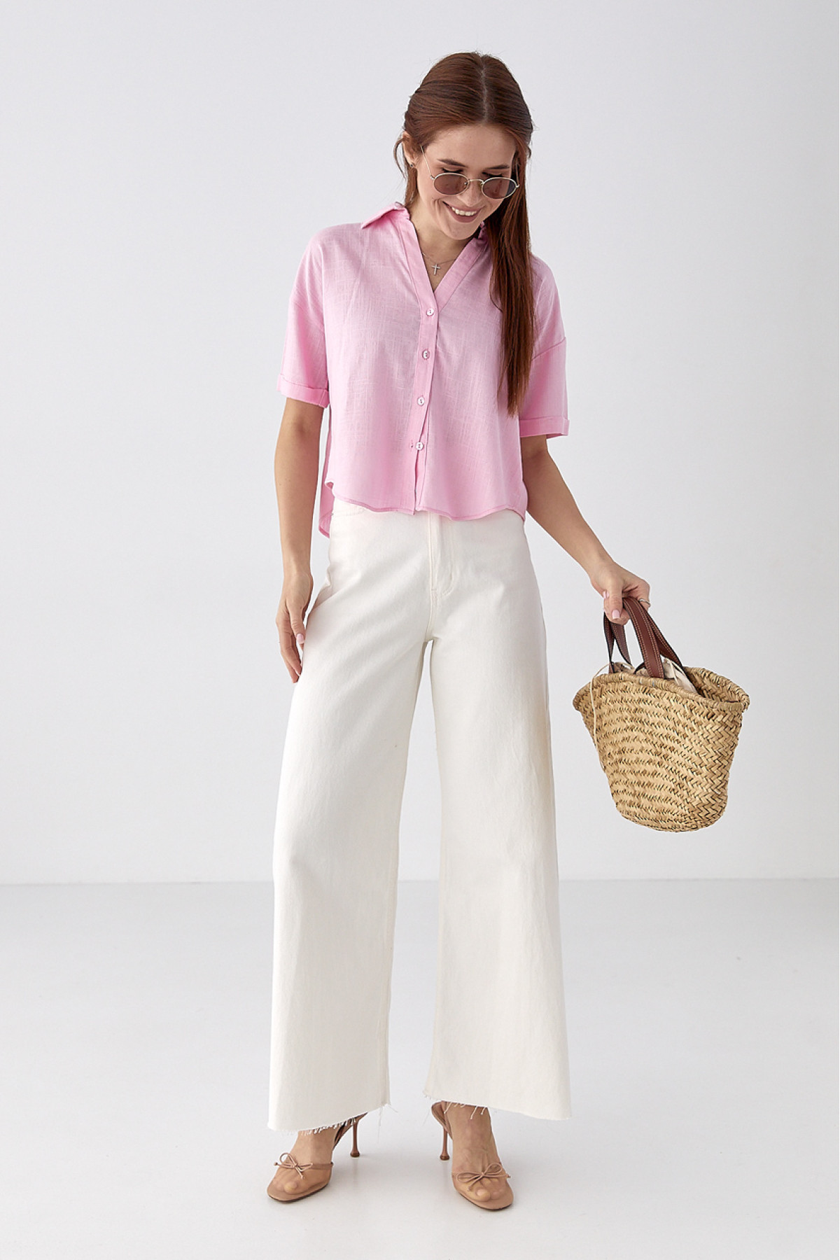 Укорочена сорочка  з напівкруглим низом  рожевий колір