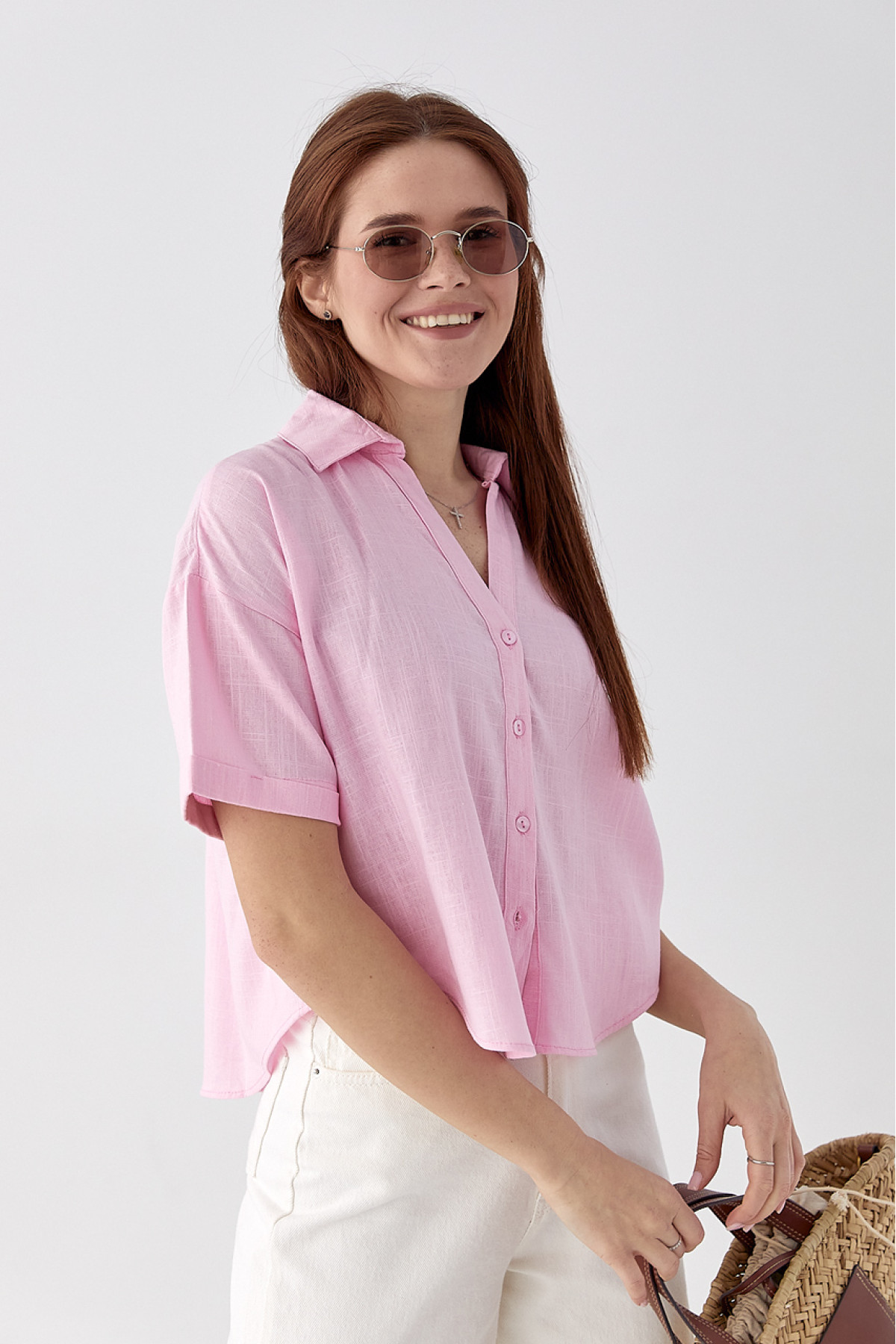 Укорочена сорочка  з напівкруглим низом  рожевий колір