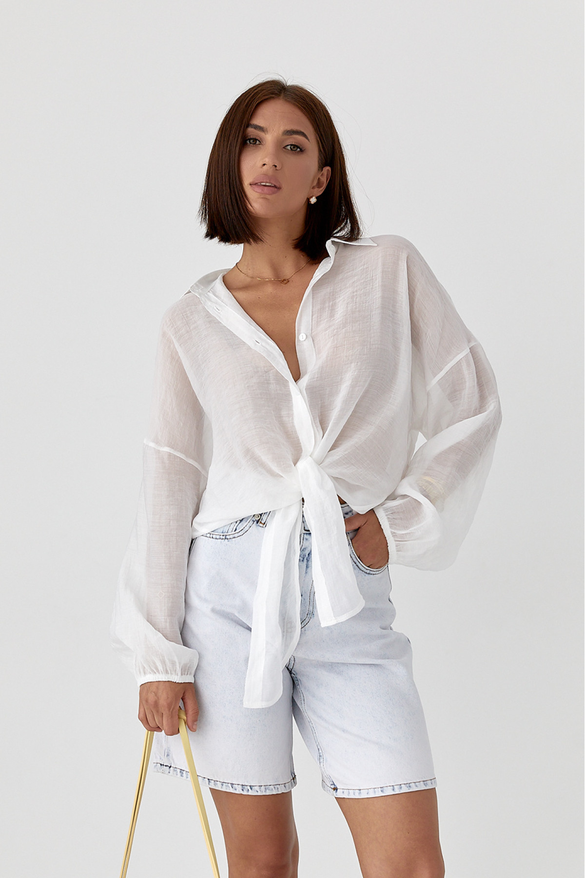 Напівпрозора сорочка з тенселу  білий колір