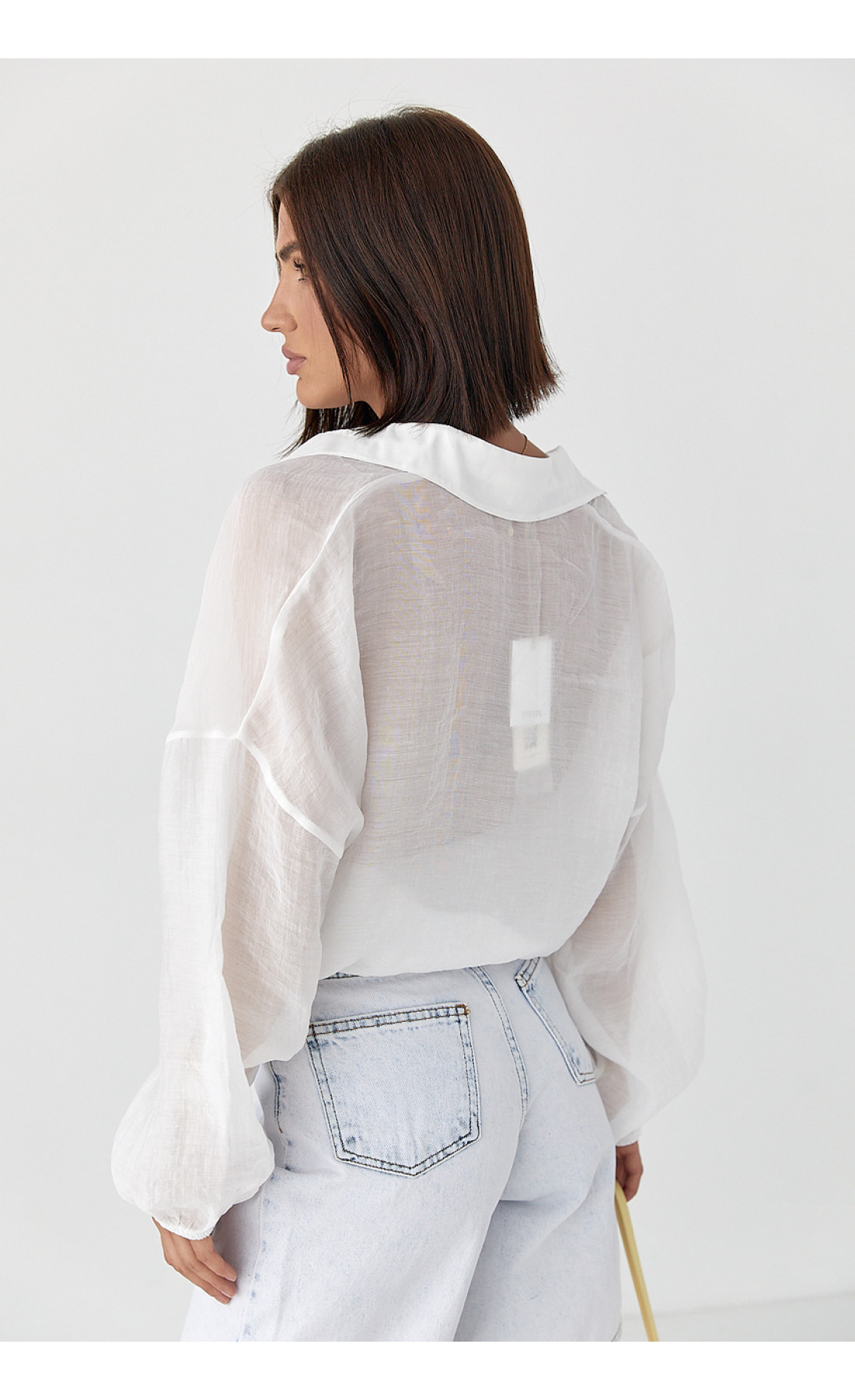 Напівпрозора сорочка з тенселу  білий колір