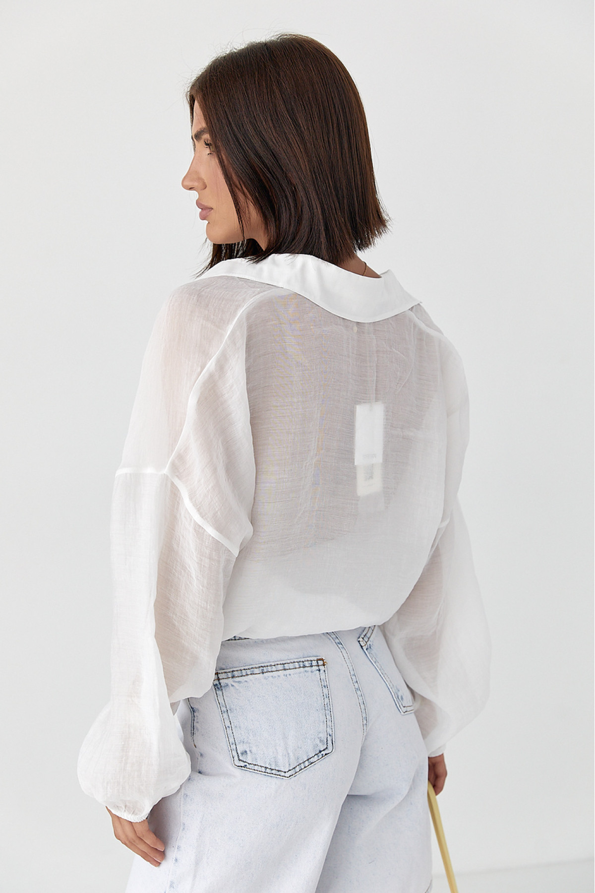Напівпрозора сорочка з тенселу  білий колір