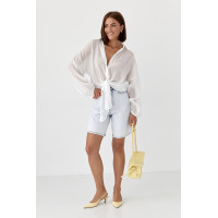 Напівпрозора сорочка з тенселу  білий колір