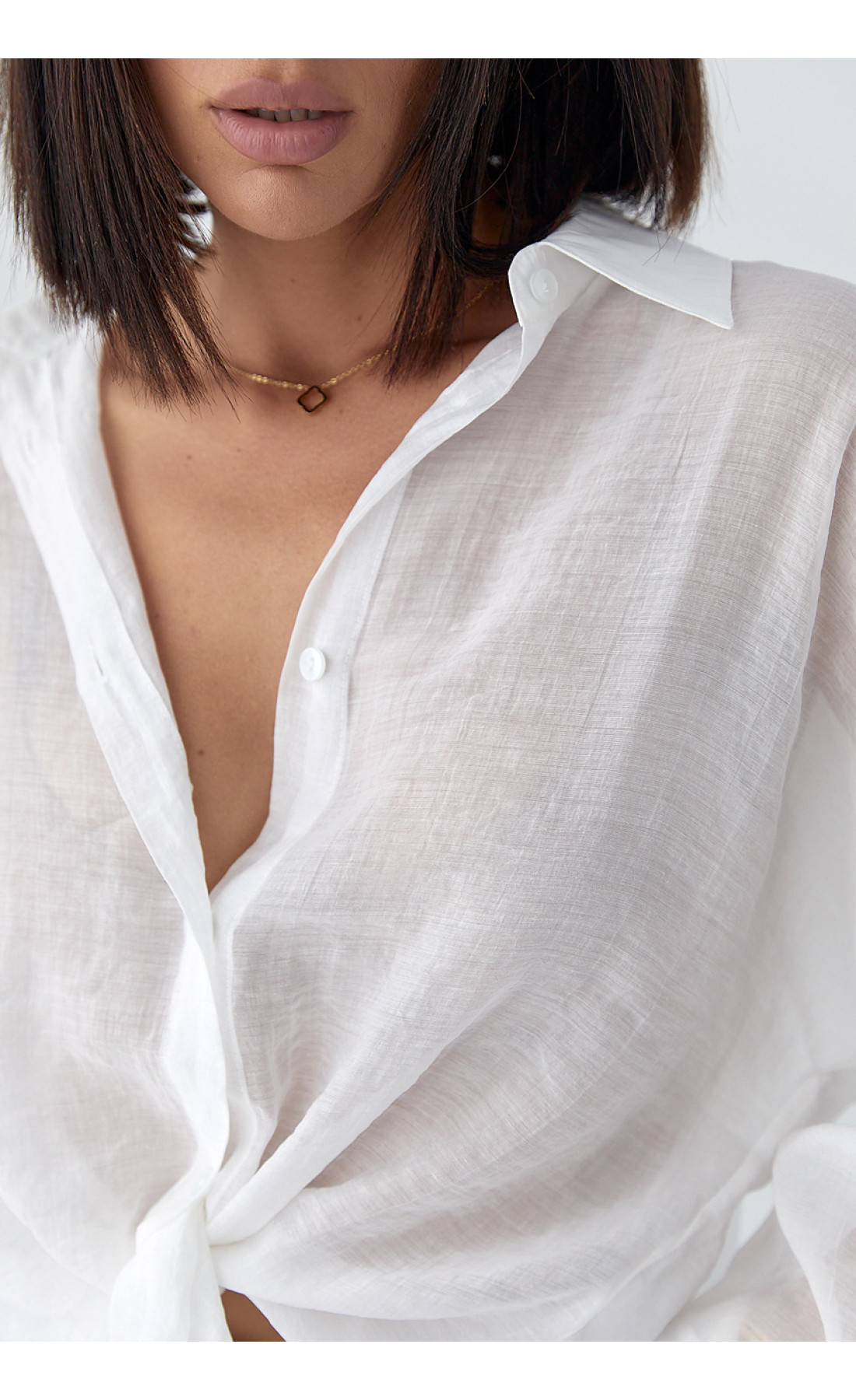 Напівпрозора сорочка з тенселу  білий колір