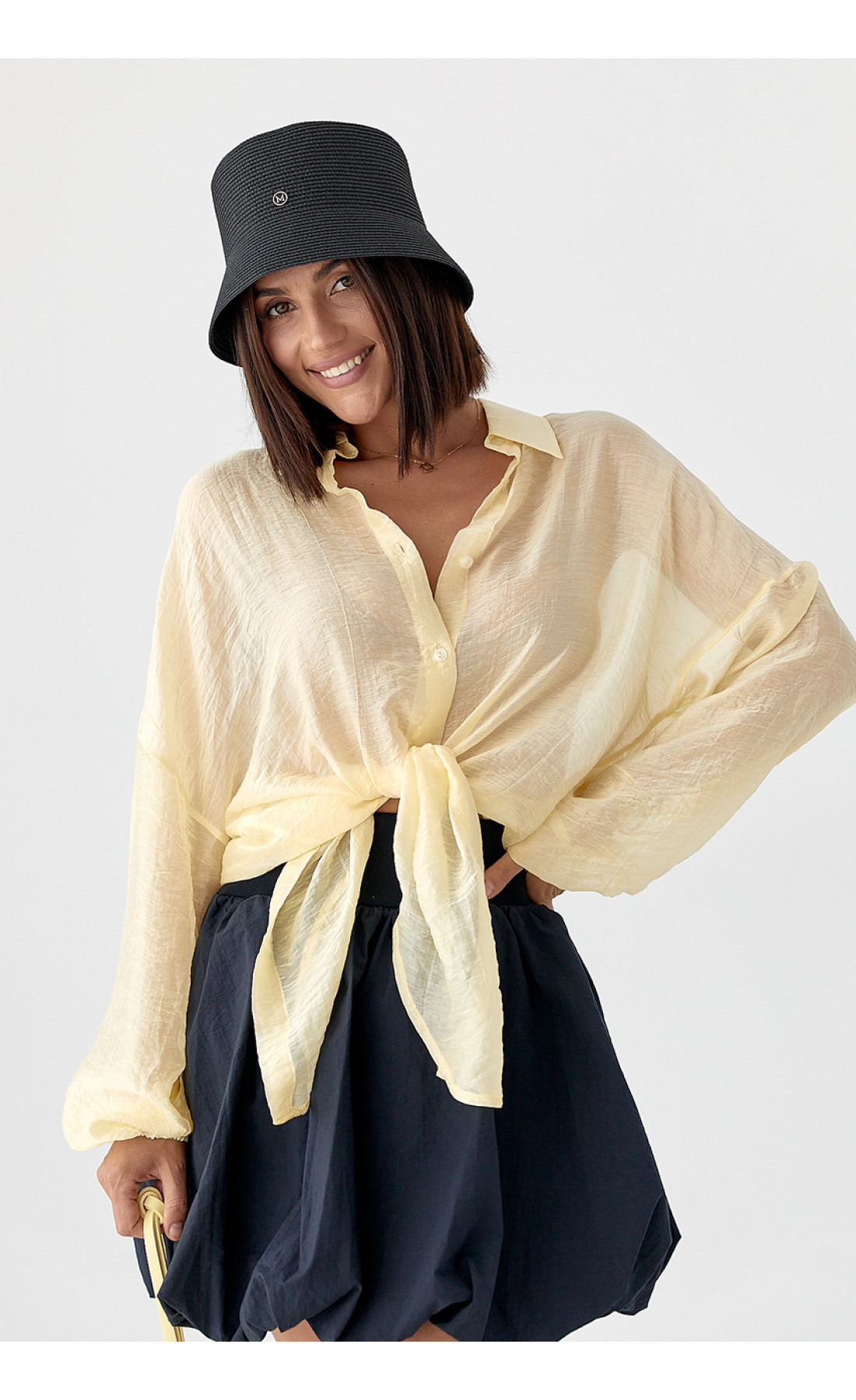 Напівпрозора сорочка з тенселу  лимонний колір