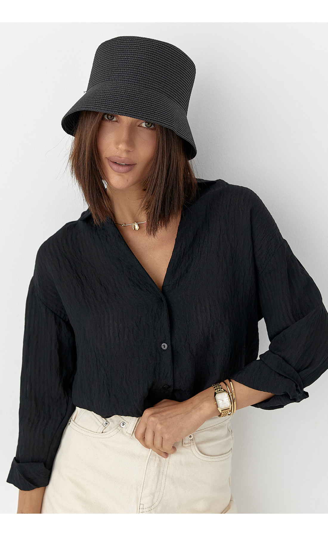 Смугаста сорочка з довгими рукавами  чорний колір