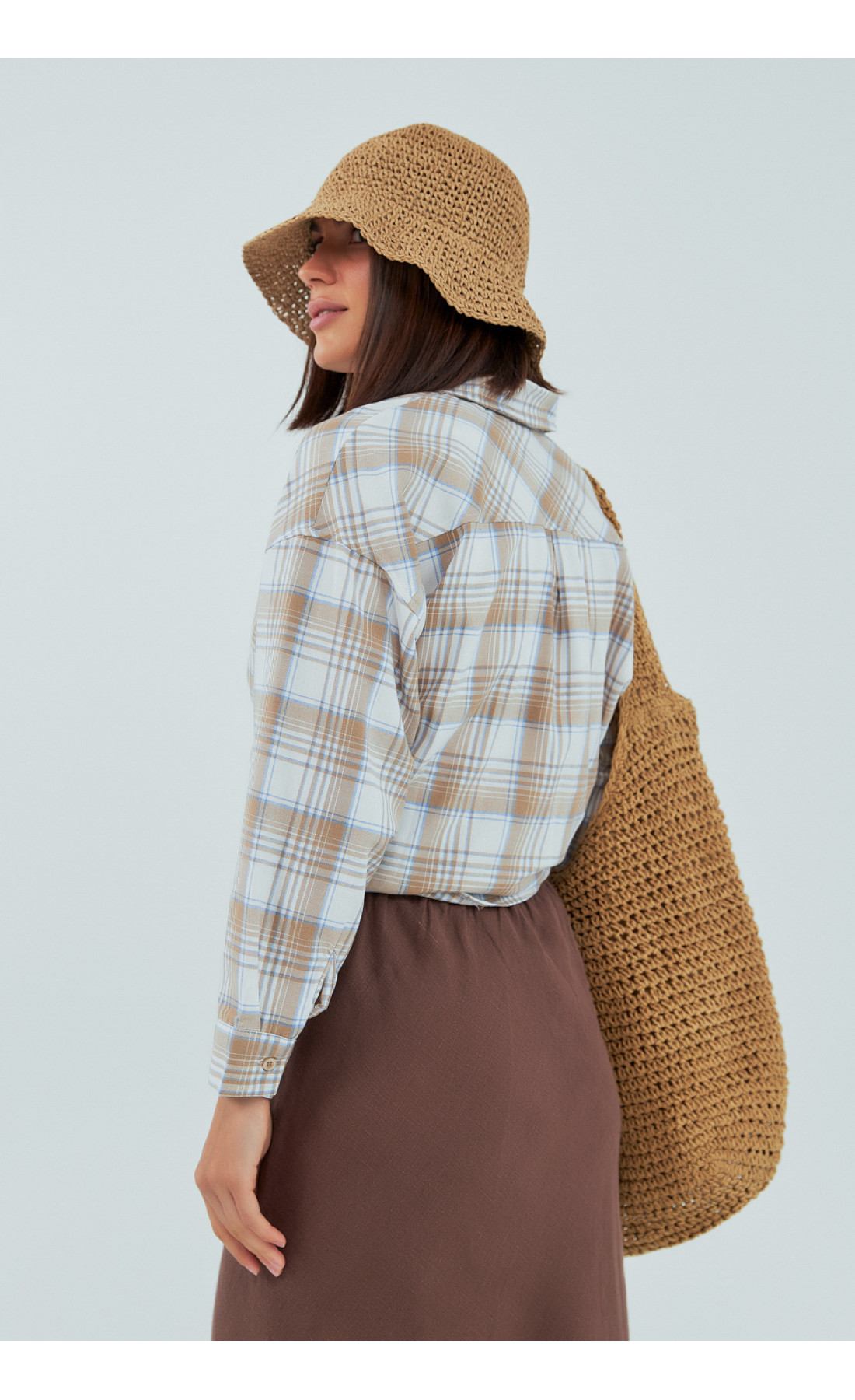 Картата сорочка з довгим рукавом  кавовий колір