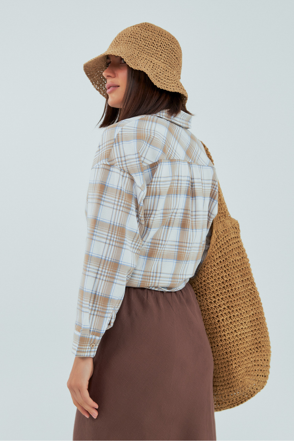 Картата сорочка з довгим рукавом  кавовий колір