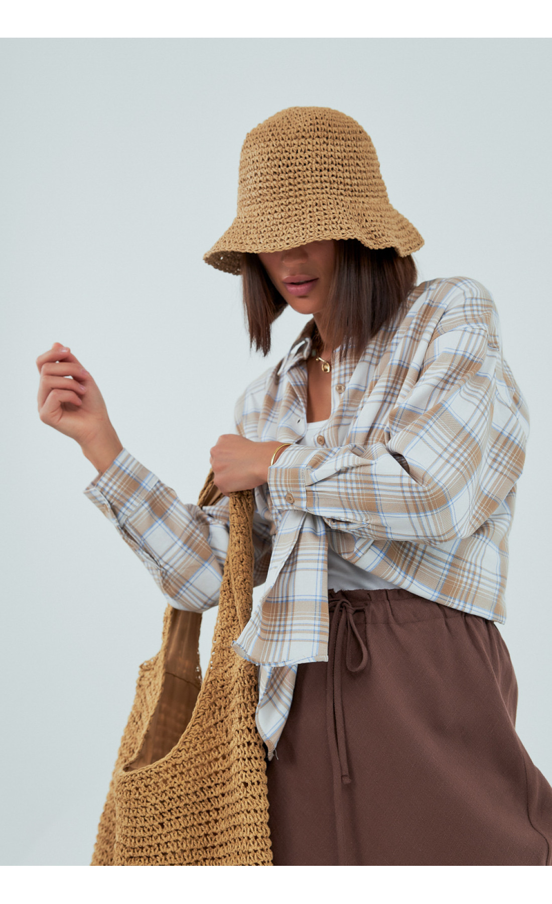 Картата сорочка з довгим рукавом  кавовий колір