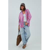 Жіноча сорочка в клітинку з кишенею  рожевий колір