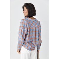 Жіноча сорочка в клітинку з кишенею  помаранчевий колір