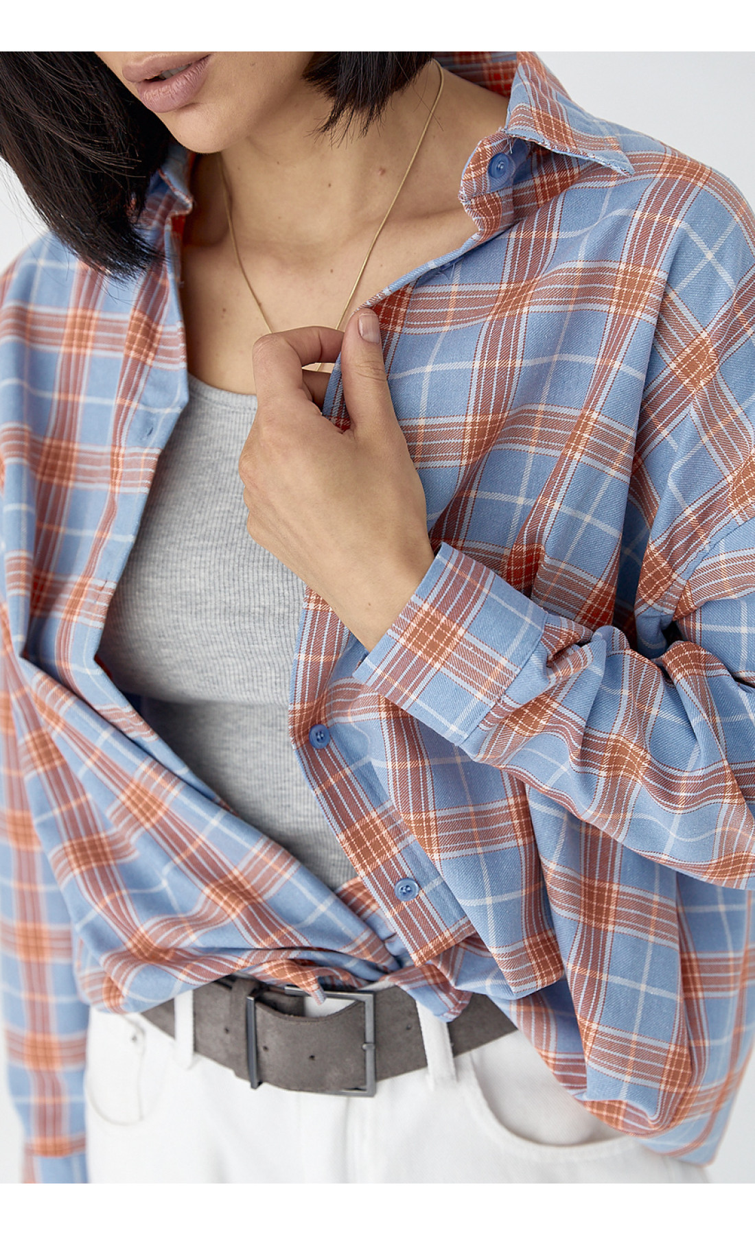 Жіноча сорочка в клітинку з кишенею  помаранчевий колір