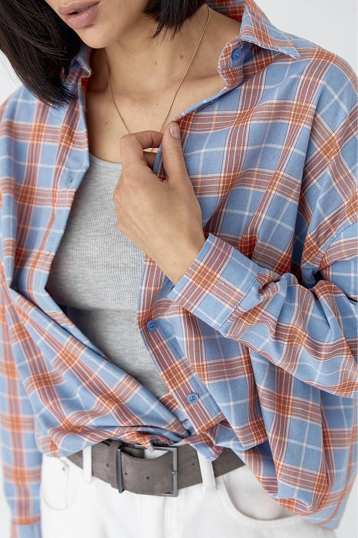 Жіноча сорочка в клітинку з кишенею  помаранчевий колір