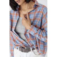 Жіноча сорочка в клітинку з кишенею  помаранчевий колір