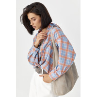 Жіноча сорочка в клітинку з кишенею  помаранчевий колір