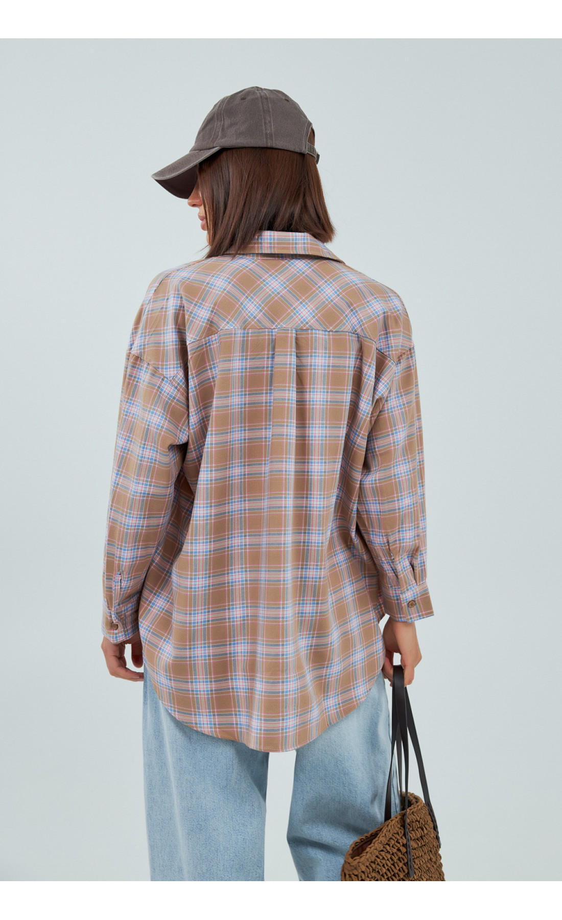 Сорочка в клітинку вільного крою  кавовий колір