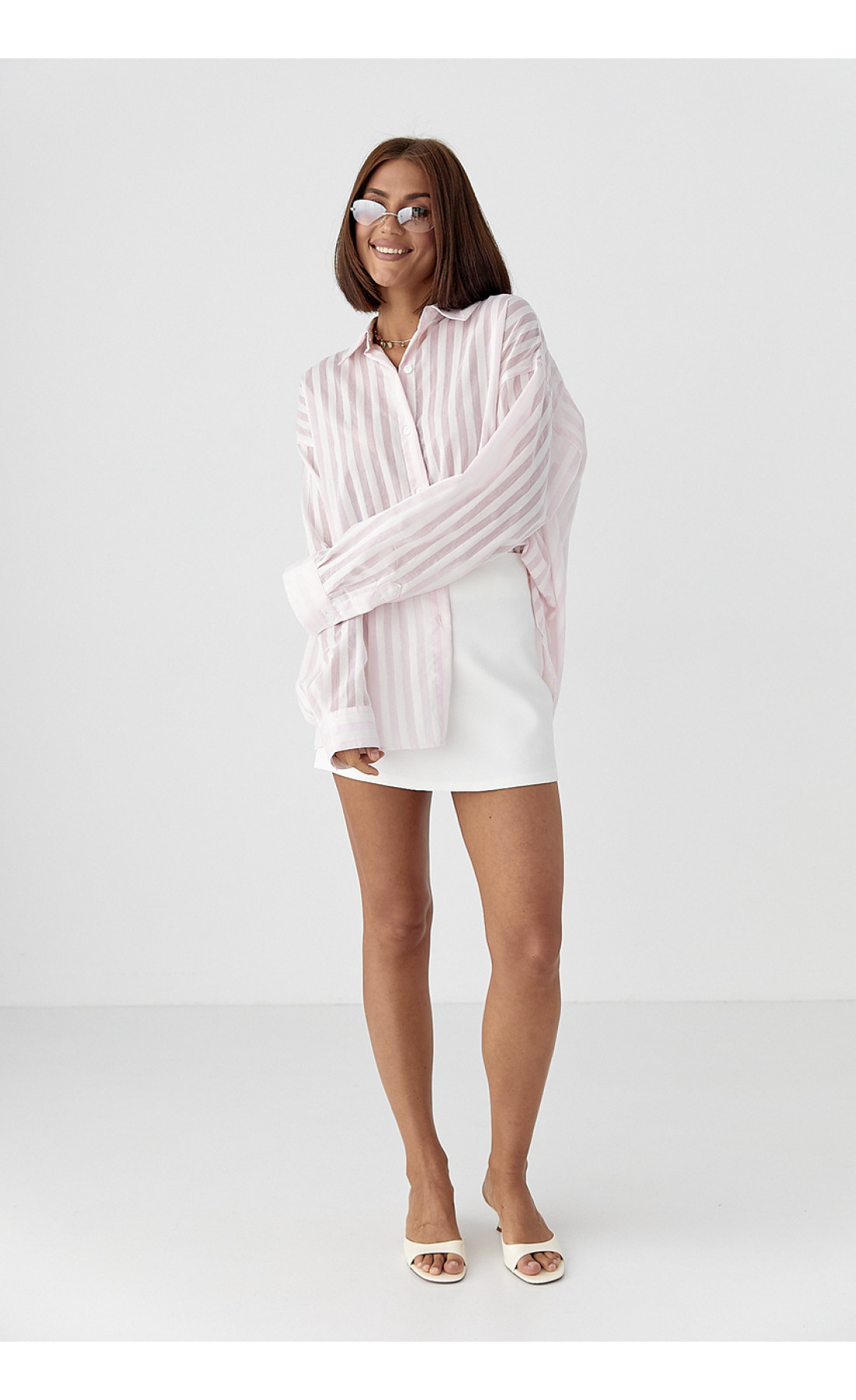 Сорочка у смужку з довгими рукавами  рожевий колір