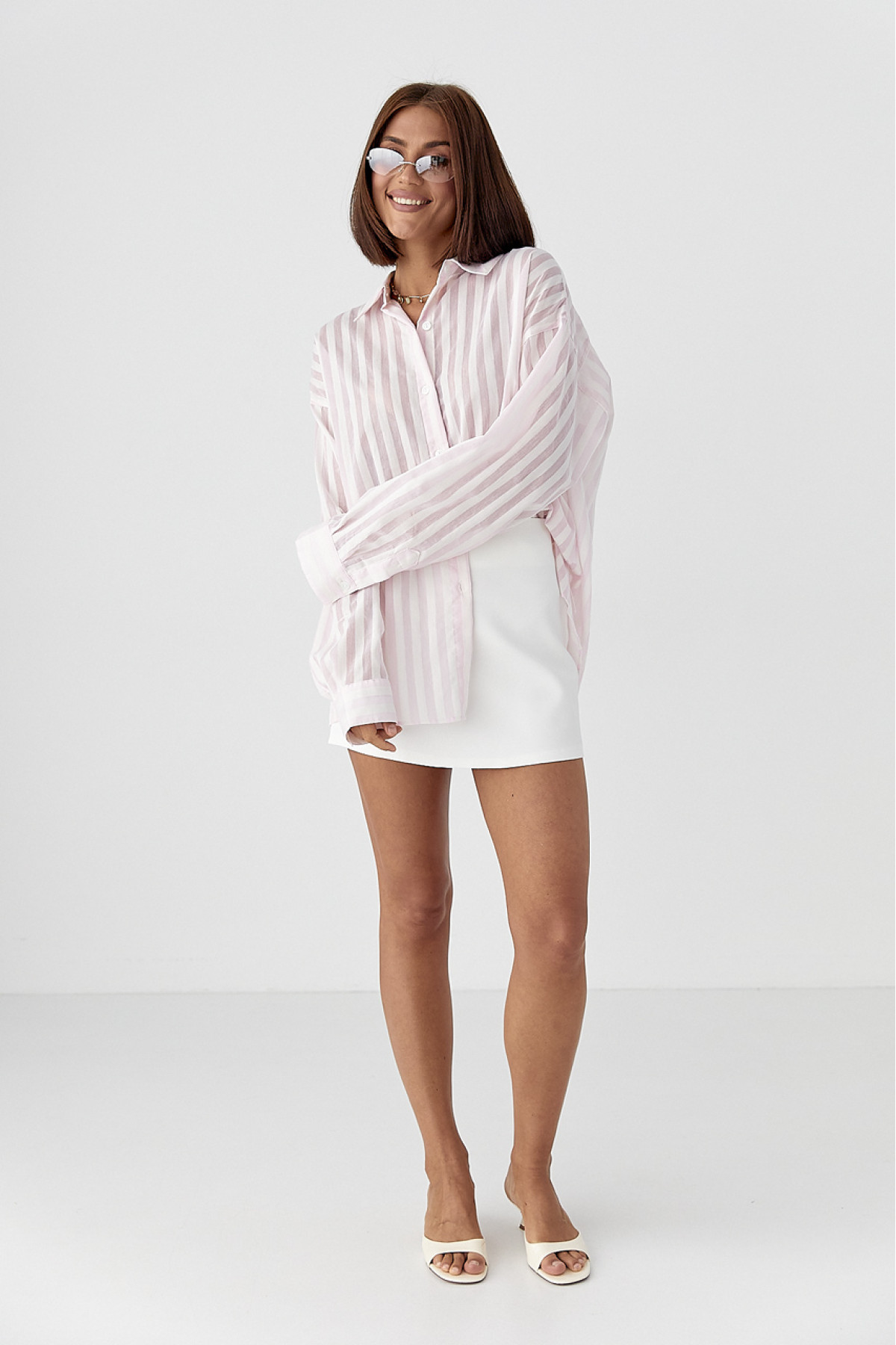 Сорочка у смужку з довгими рукавами  рожевий колір