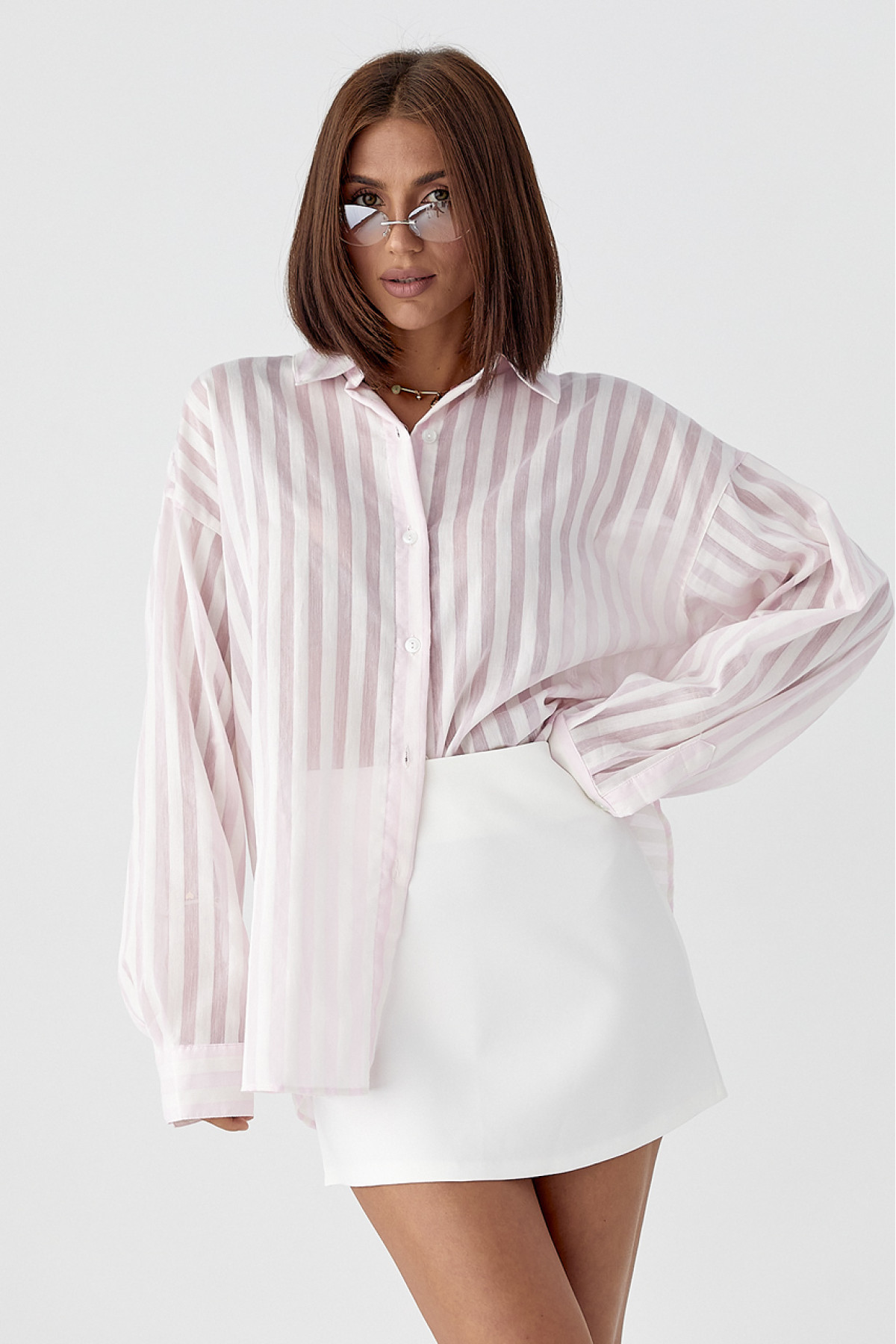 Сорочка у смужку з довгими рукавами  рожевий колір