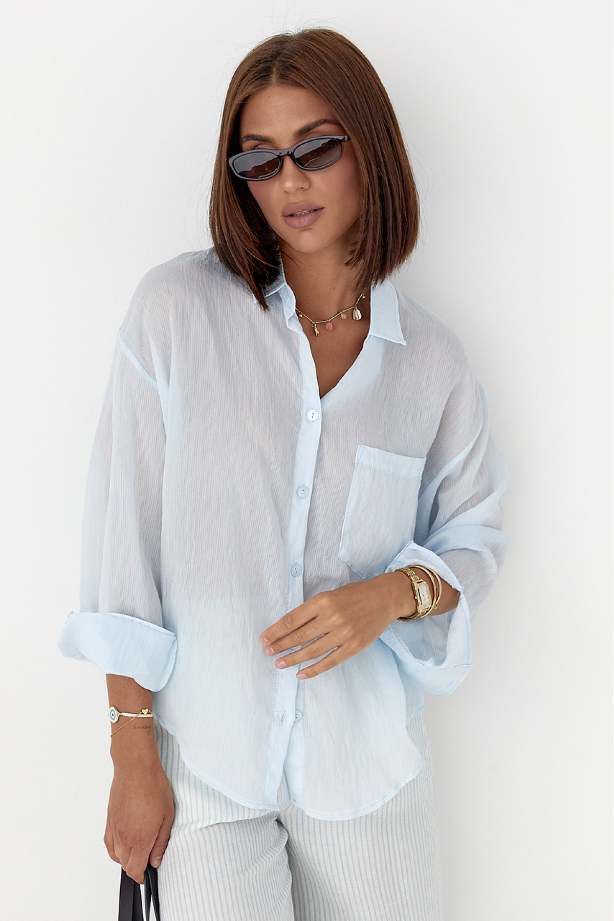 Смугаста прозора сорочка  блакитний колір