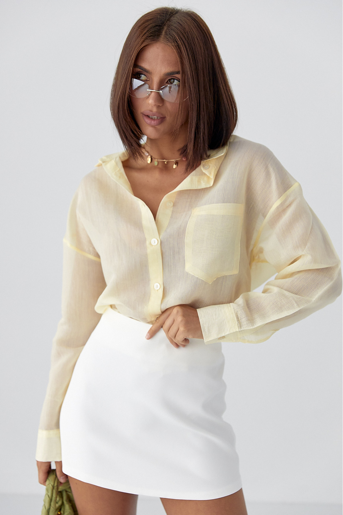 Смугаста прозора сорочка  лимонний колір