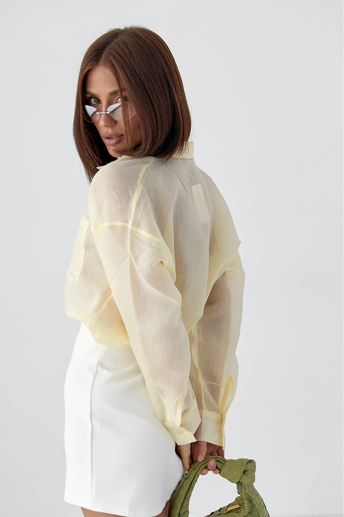 Смугаста прозора сорочка  лимонний колір