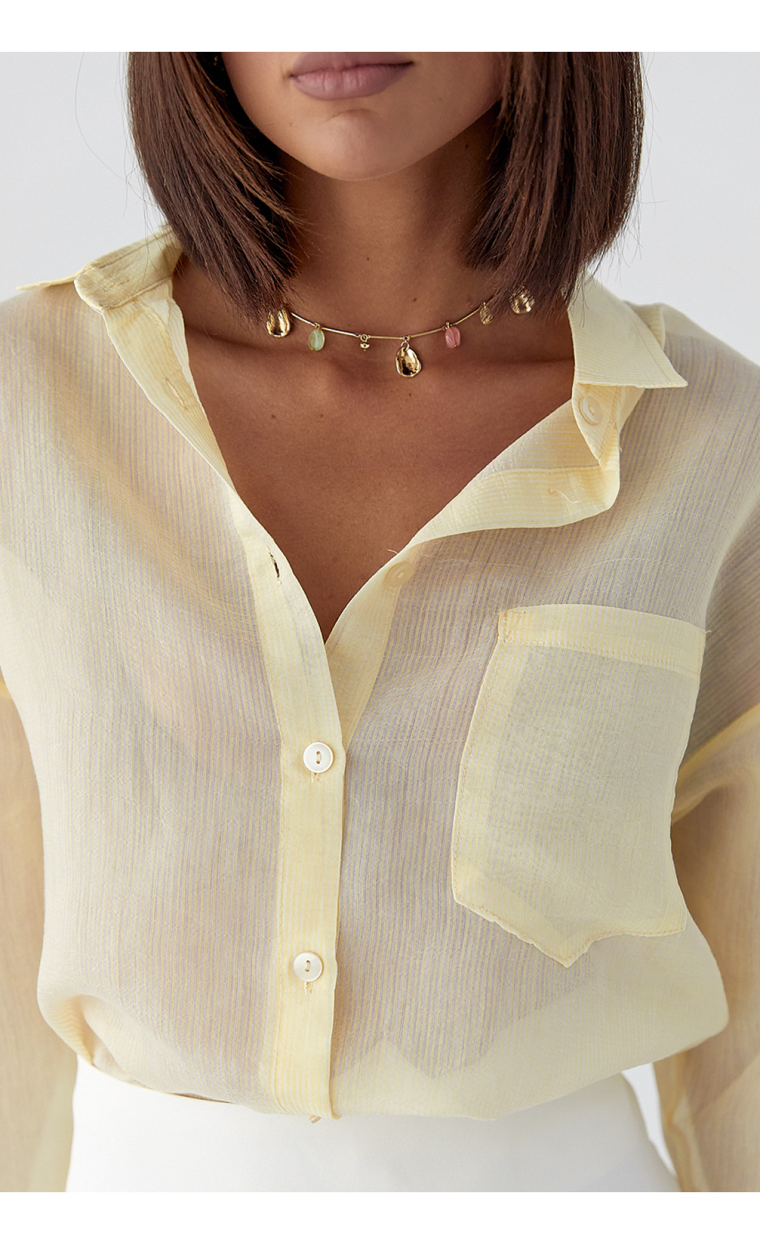 Смугаста прозора сорочка  лимонний колір