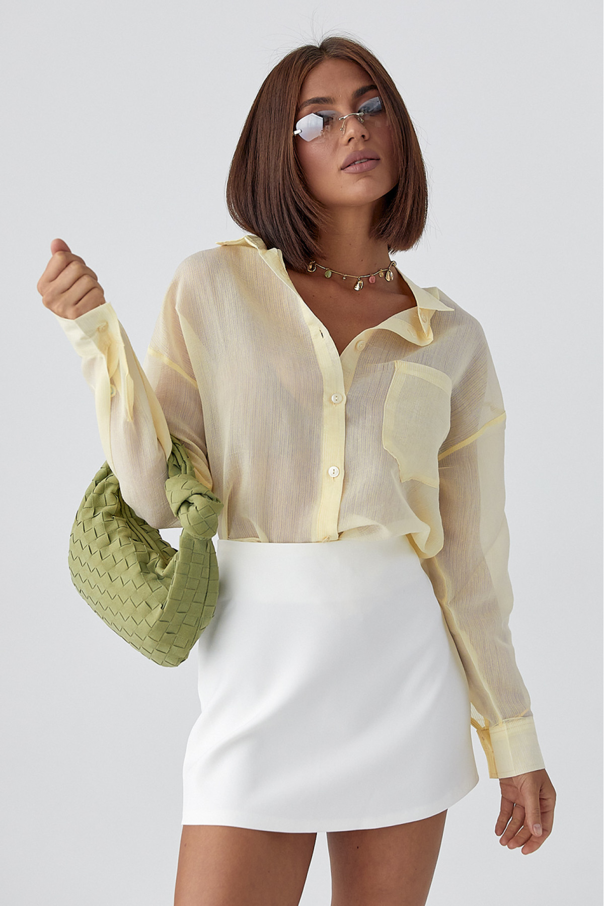 Смугаста прозора сорочка  лимонний колір