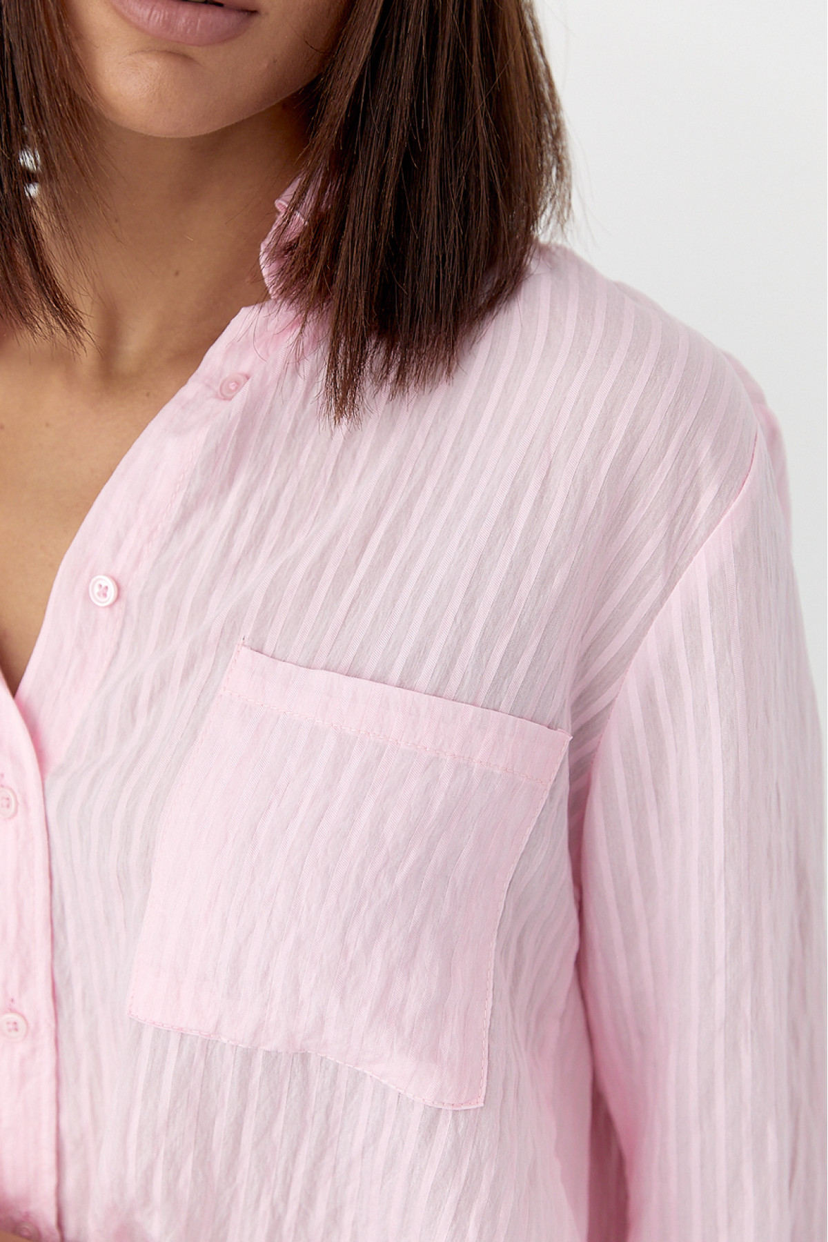 Смугаста сорочка з подовженою спинкою  рожевий колір