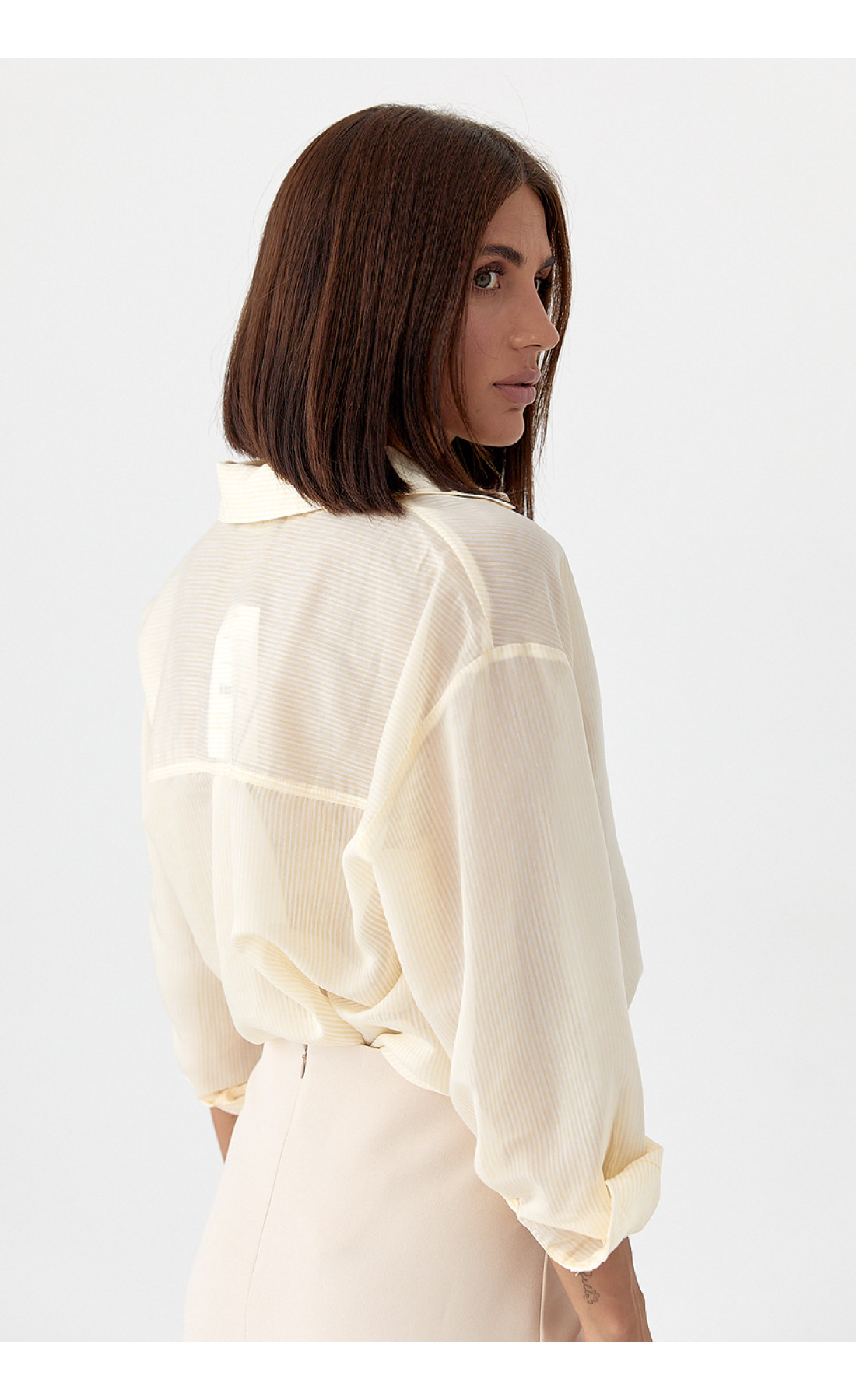 Напівпрозора сорочка в дрібну смужку  лимонний колір