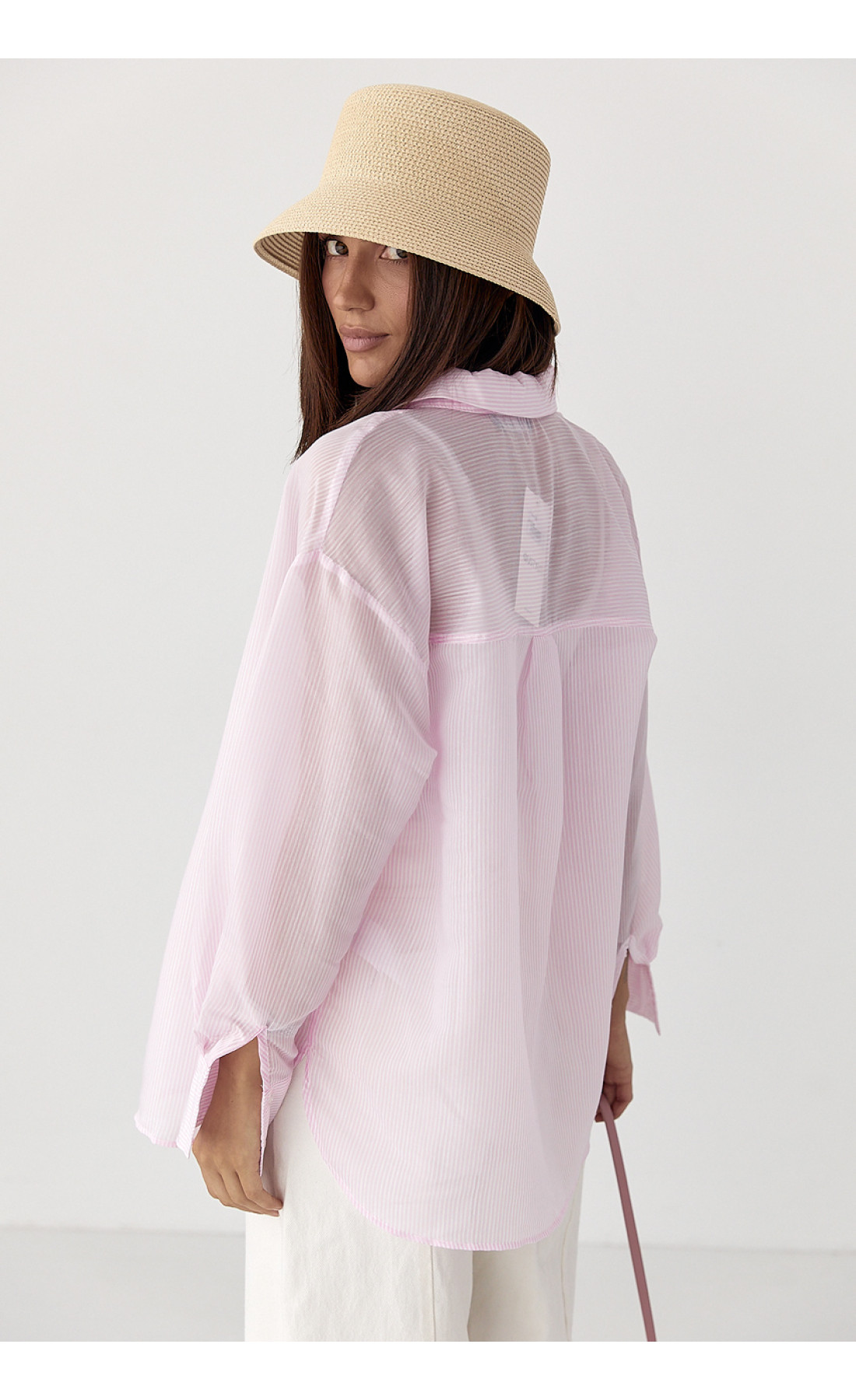 Напівпрозора сорочка в дрібну смужку  рожевий колір