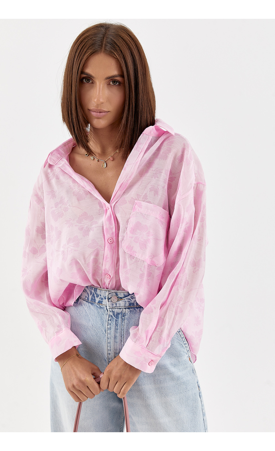 Бавовняна сорочка з квітковим принтом  рожевий колір