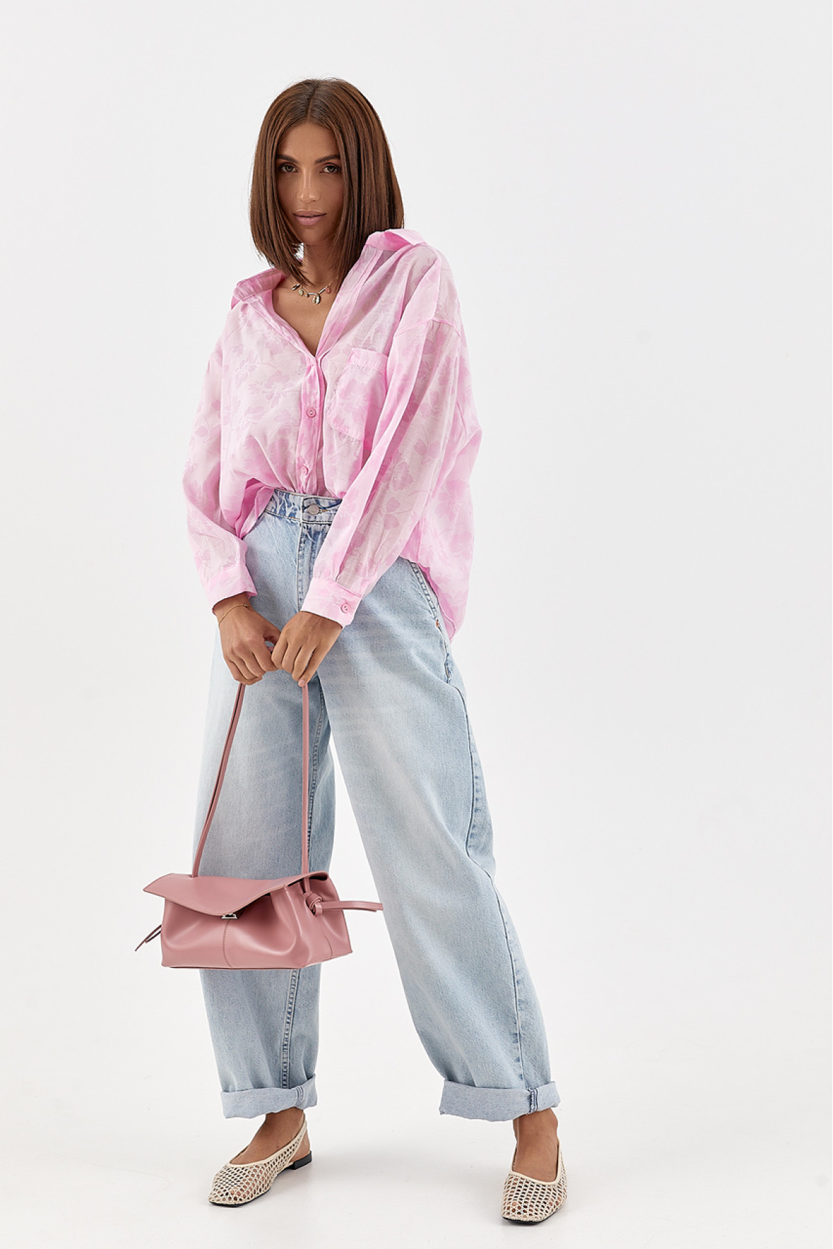 Бавовняна сорочка з квітковим принтом  рожевий колір