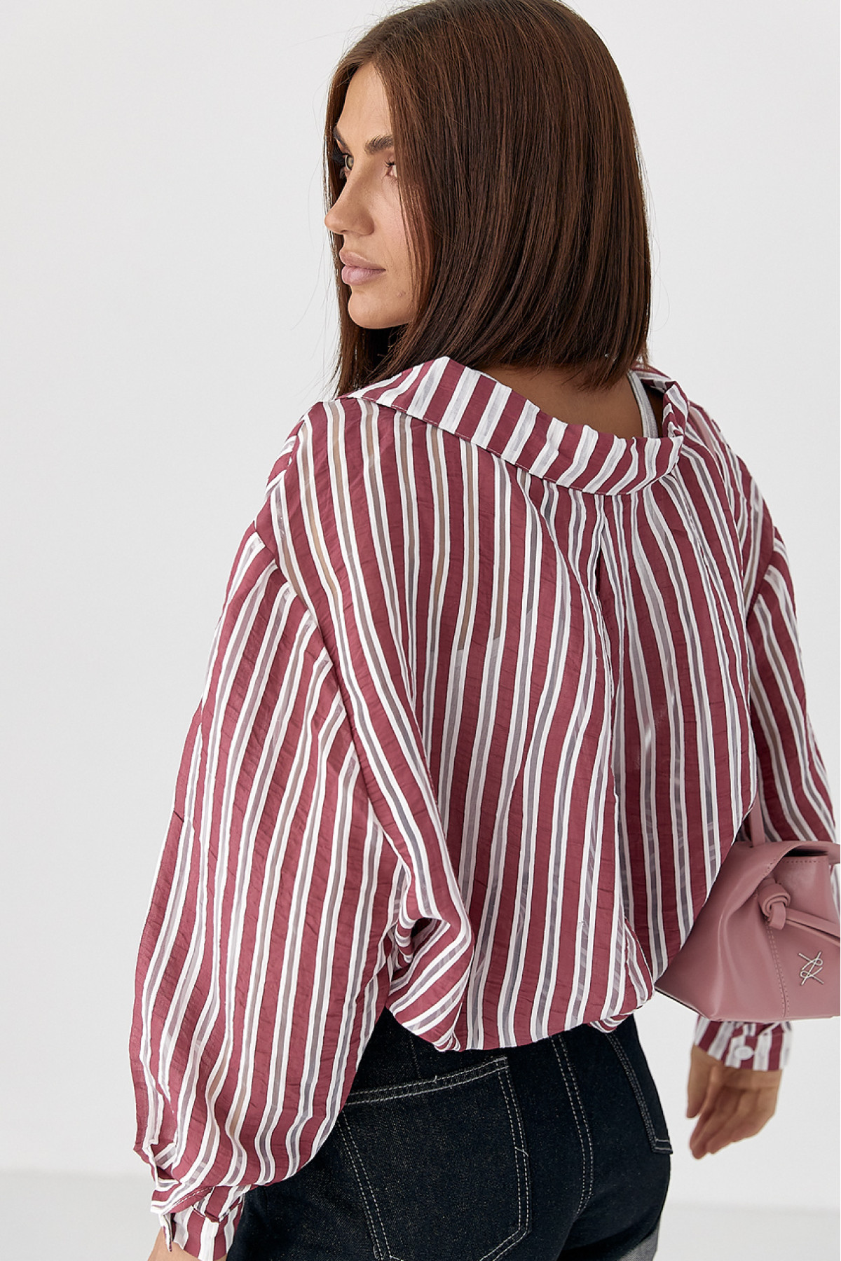 Класична сорочка у смужку  темночервоний колір