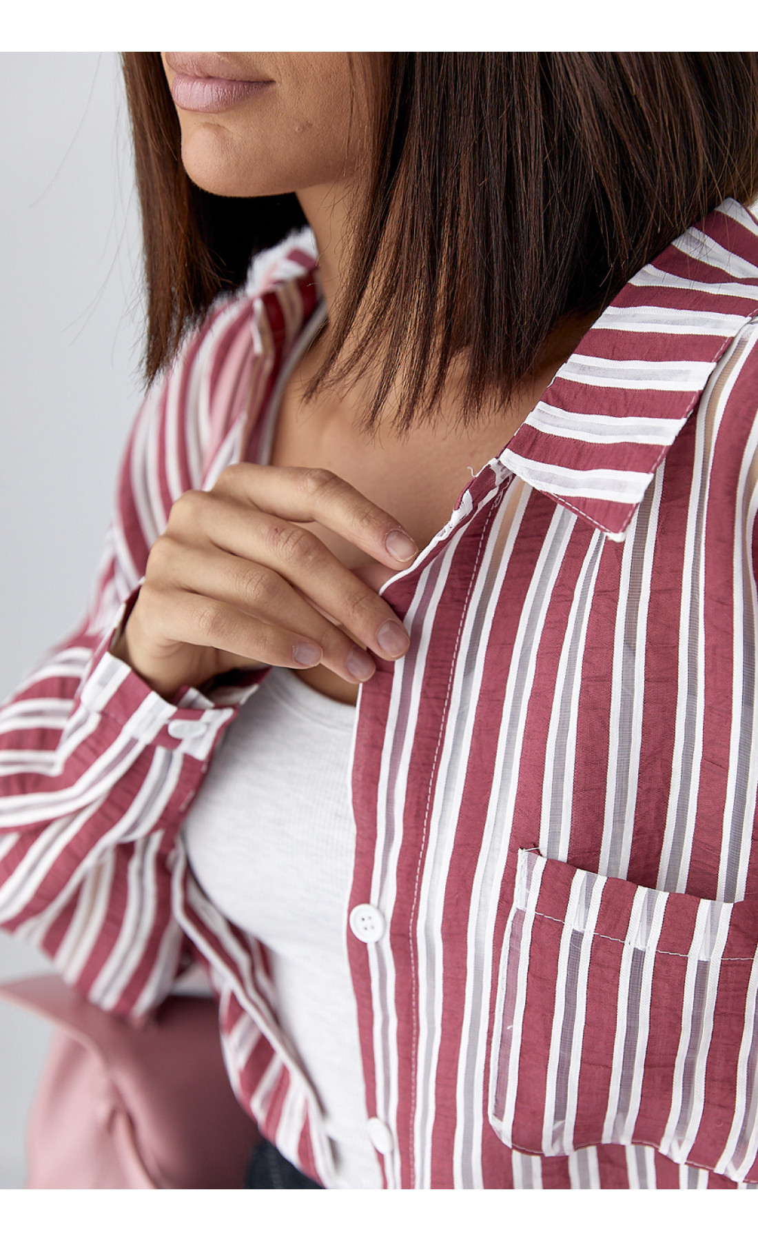 Класична сорочка у смужку  темночервоний колір