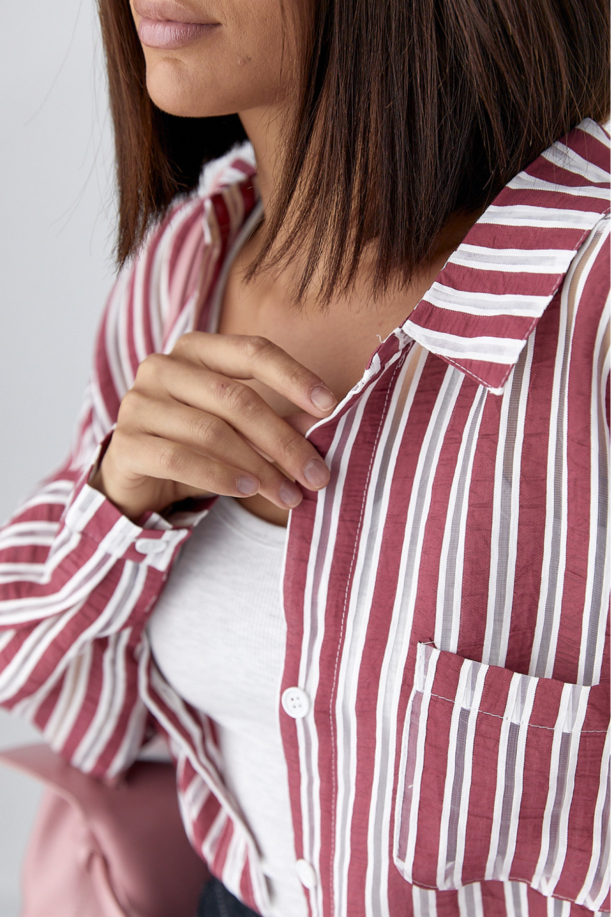 Класична сорочка у смужку  темночервоний колір
