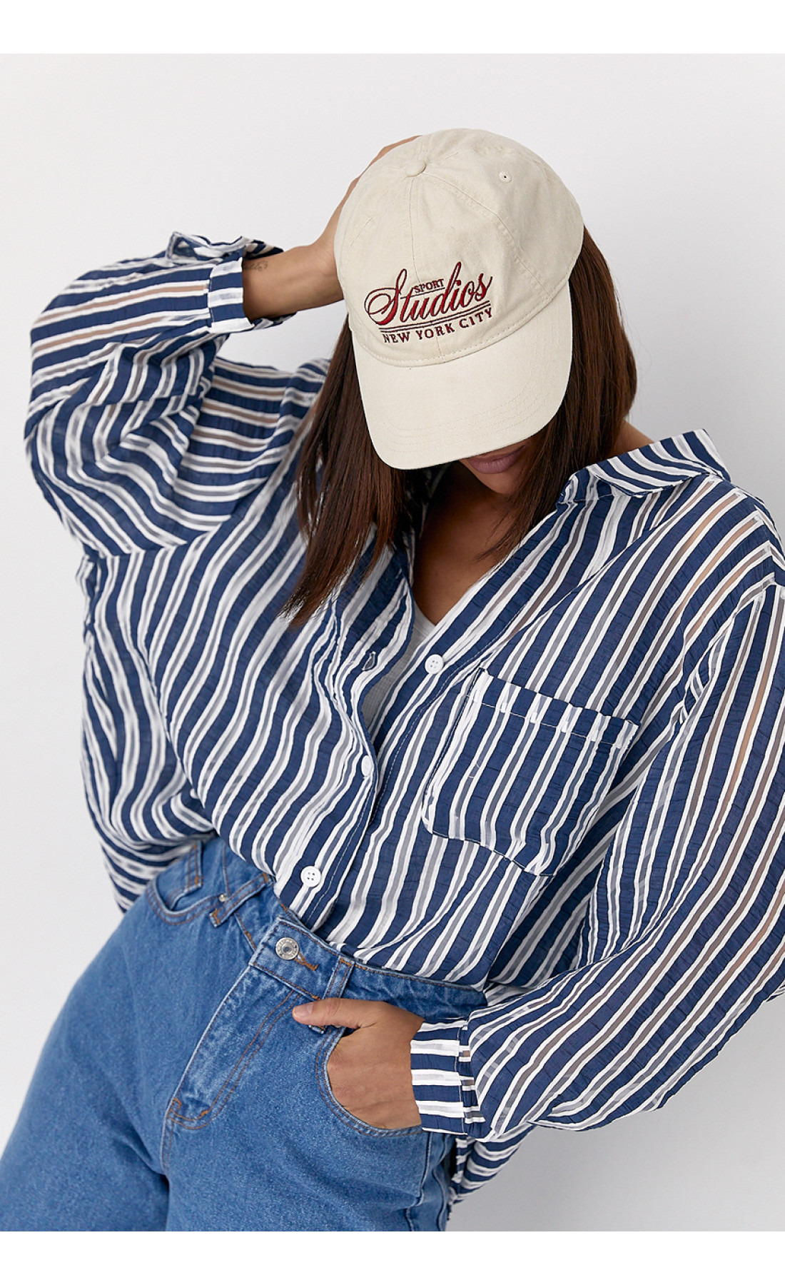 Класична сорочка у смужку  темносиній колір