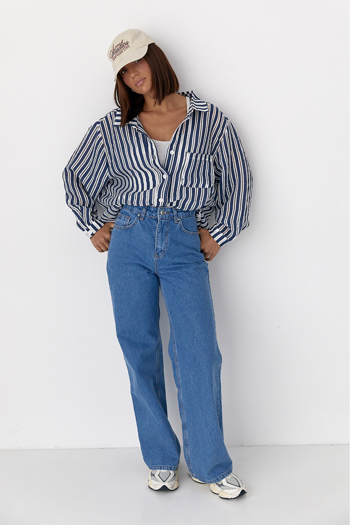 Класична сорочка у смужку  темносиній колір