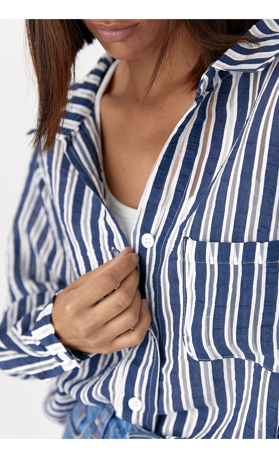 Класична сорочка у смужку  темносиній колір