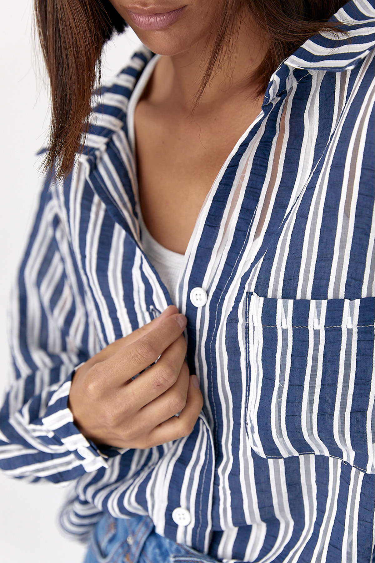 Класична сорочка у смужку  темносиній колір