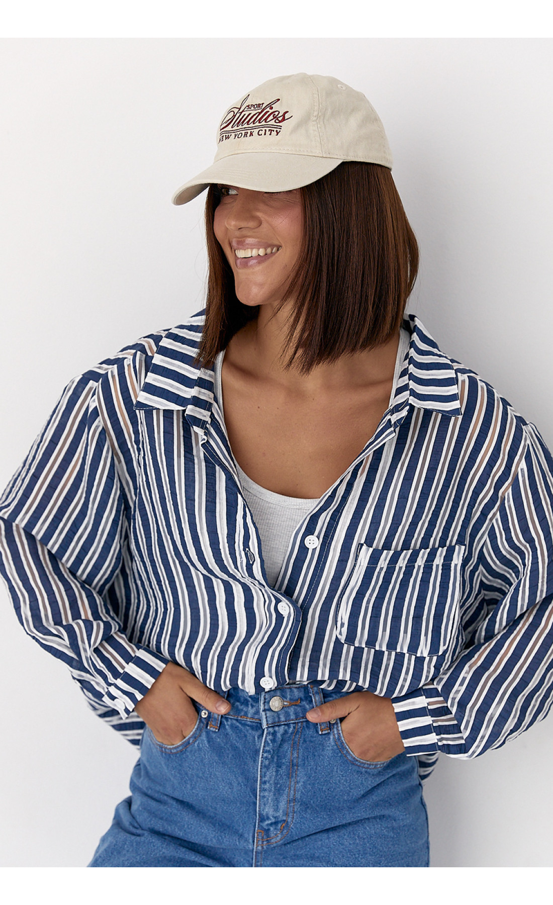 Класична сорочка у смужку  темносиній колір