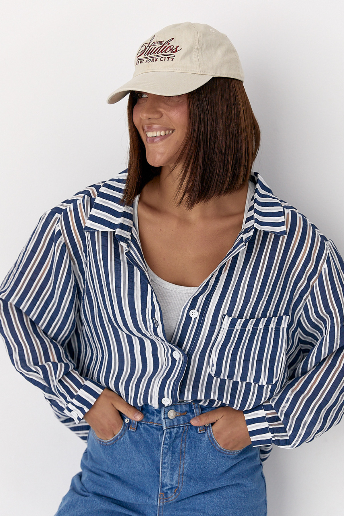 Класична сорочка у смужку  темносиній колір