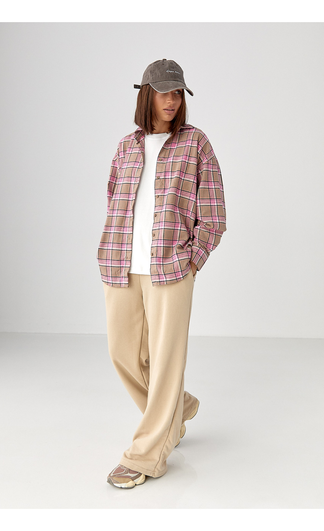 Клітчаста сорочка з напівкруглим низом  рожевий колір