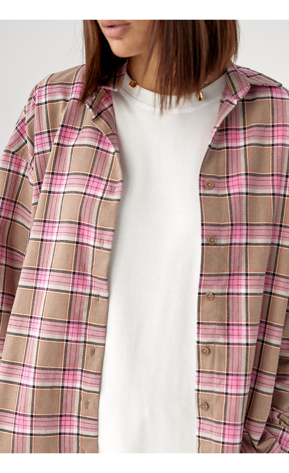 Клітчаста сорочка з напівкруглим низом  рожевий колір