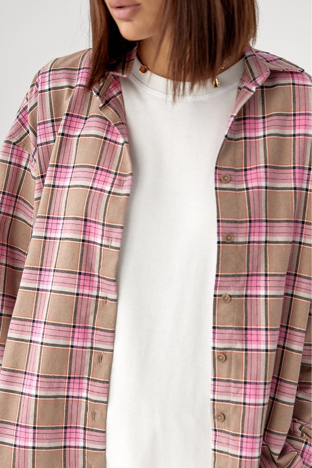 Клітчаста сорочка з напівкруглим низом  рожевий колір