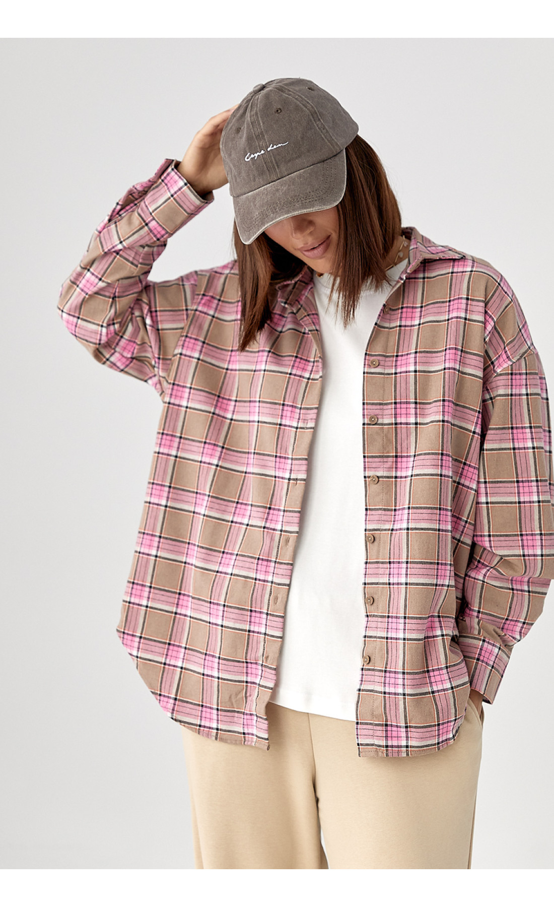 Клітчаста сорочка з напівкруглим низом  рожевий колір