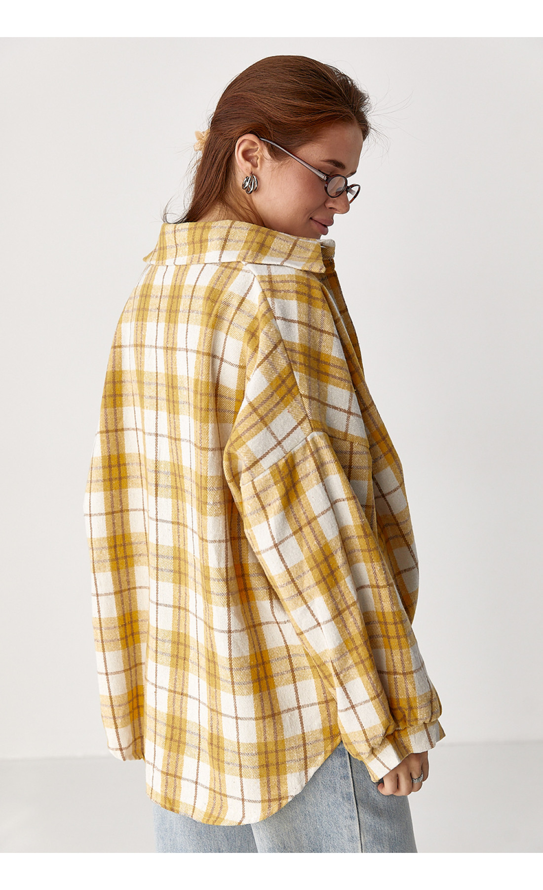 Фланелева сорочка в клітинку на ґудзиках  жовтий колір