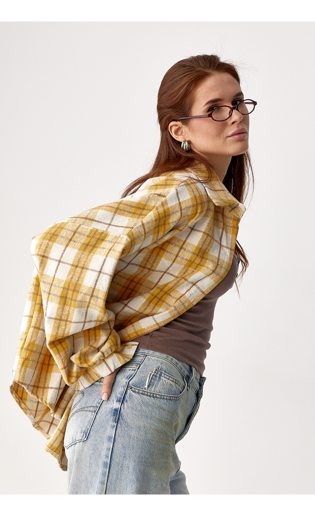 Фланелева сорочка в клітинку на ґудзиках  жовтий колір