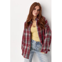 Картата сорочка на кнопках із напівкруглим низом  темночервоний колір