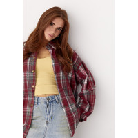 Картата сорочка на кнопках із напівкруглим низом  темночервоний колір