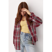 Картата сорочка на кнопках із напівкруглим низом  темночервоний колір